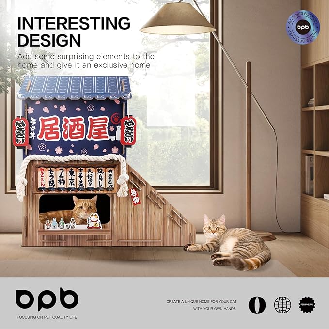 Cardboard Cat House,Cat Bed with Cat Toys,Cat Villa with Cat Scratching Posts,Suitable for Cats of All Weights(29.5inx28.5inx18in)