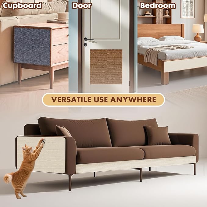 PowerKing Cat Scratch Furniture Protector, 78.7"x15.8" Self-Adhesive Cat Scratch Mat for Couch & Sofa, Trimmable DIY Cat Scratcher Pads for Indoor Cats (Beige)