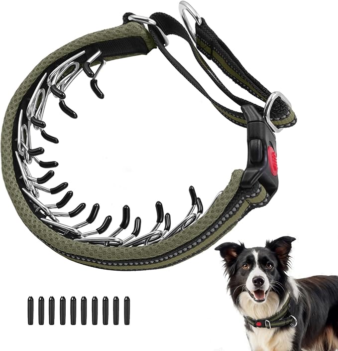 Martingale No Pull Dog Collar for Large Medium Small Dogs, Heavy Duty Nylon Adjustable Reflective Anti Pull Slip Collar with Buckle for Training Walking Hunting S Army Green