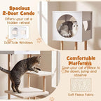 Tangkula Modern Cat Tree, 40 Inches Minimalist Wood Cat Tower with Rubber Wood Posts, 2 Cardboard Scratching Pads, 2-Door Condo, Dangling Ball, Jumping Platforms for Indoor Cats