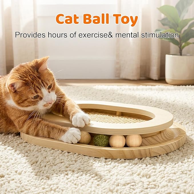 Cat Scratcher, Natural Sisal Cat Scratcher Pad & Interactive Kitten Toy with Ball Track and Catnip Ball for Indoor Chasing, Hunting, Mental and Physical Exercise, Puzzle for Small Cats