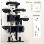 Globlazer Large Cat Tree, 72 inch Tall Cat Climbing Tower for Indoor Large Adult Cats Multi-Level Furniture Tree House with 2 Cozy Perches, 2 Padded Condos, 5 Sisal Scratching Posts, F72G, Dark Grey