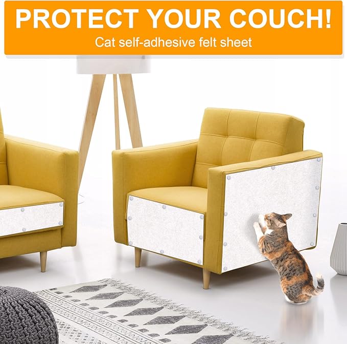 Large Self-Adhesive Cat Scratching Mat, 118"x15.8" Furniture Protector, Trimmable DIY Wall Climbing Carpet, Couch Protector, Scratch Pad Replacement (Beige)
