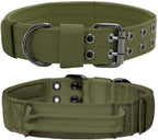 Tactical Dog Collar with Handle, Military Adjustable Heavy Duty Metal Buckle Dog Collars Soft Nylon Training Collar for Medium Large Dogs (Green, Medium)