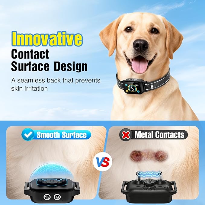 2 Pack Bark Collar, Smart Dog Bark Collar for Large Medium Small Dogs, Rechargeable Ultra-Light Training Collar with Beep Vibration, Anti Barking Device with 5-Level Sensitivity (Blue)