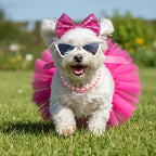 4 Pcs Dog Birthday Outfit Pink Tutu Pearl Necklace Pet Glasses Bowtie Hairpin Dog Girl Birthday Party Supplies for Small to Medium Dogs Pet Wedding Christmas Costume