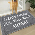 Muddy Mat® Absorbent Microfiber Door Mat and Pet Rug, Non Slip Washable Chenille Indoor Outdoor Rug - Please Knock Dog Will Bark Anyway Funny Dog Welcome Mat 19"x30"
