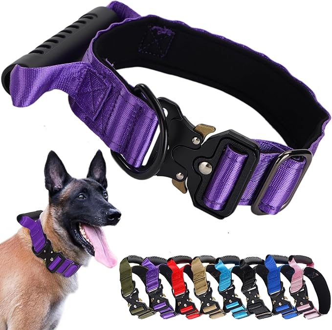 JSXD Tactical Dog Collar, 1.5 Inch Wide, Heavy Duty Military Training Collar with Handle, Metal Quick Release Buckle, 1000D Nylon, for Medium Large Dogs