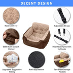 Dog Car Seat for Small Dogs, Washable Pet Booster Seats with Clip-On Safety Leash, Comfy Deluxe Plush Carseat with Storage Pockets, Puppy Car Travel Carrier Bed for Dogs Under 25 lbs, Brown