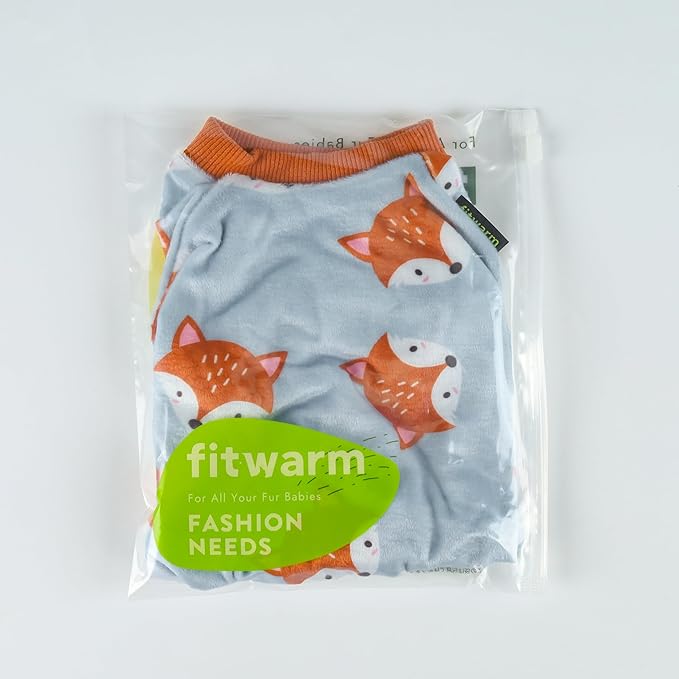 Fitwarm Funny Fox Dog Pajamas, Warm Dog Onesie, Dog Clothes for Small Dogs Girl Boy, Lightweight Velvet, Pet Outfit, Gray, Orange, Small