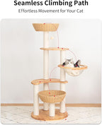 Modern Cat Tree for Large Cat, Wood Cat Tower Heavy Duty with Scratch Post for Indoor Big Cats (133cm (Natural Wood))