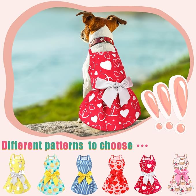 Frienda 6 Pieces Bowknot Princes Puppy Dog Dress Floral Vest Skirt Summer Pet Dress Dog Cute Rosette Sundress Apparel for Puppy Cat Pet(M)