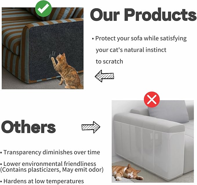 78.7"X15.8" Cat Scratch Furniture Protector Scratcher Pad, Adhesive Couch Protector from Cats Claws Scratching, DIY Cats Climbing Wall Scratcher Carpet as Cat Scratching Post (Dark Grey)