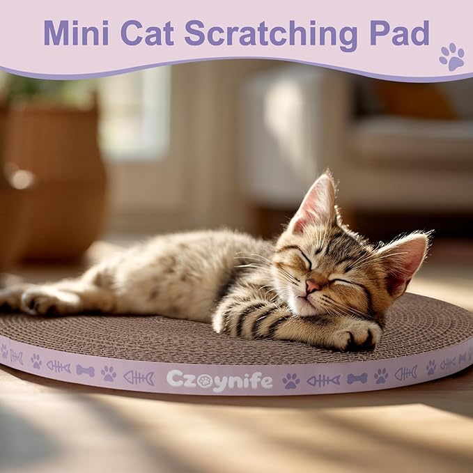 10 Inch Round Cat Scratcher Pad - 3/5 Inch Thick Compressed Cardboard Refill for Indoor Cats, Standalone Scratching Board to Protect Home Furniture & Satisfy Feline Scratching Instinct (2 PCS)