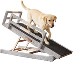 Dog Ramp for Bed, 5 Adjustable Height Wooden Ramp for Dogs from 16"–24", 17" Wide Pet Ramps for Dogs to Get on High Bed/Couch/Car with Soft Padding & Anti-Slip Grip, Up to 250LBS for Small/Large Dog