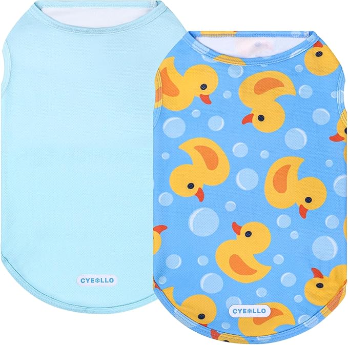 cyeollo 2 Pack Dog Cooling Shirt, Lightweight Sun Protection Sleeveless Dog Vest, Breathable Summer Clothes for Small Dogs Boy & Girl, Soft Pet Tshirts, Yellow Duck S