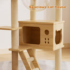 48.8” Wood Cat Tower with Sisal Scratching Post, Modern Cat Tree with Acrylic Bowl, Cat Condo, Climbing Ladder & Hanging Ball Toy, Multi-Level Cat Activity Center (48.8 inch)