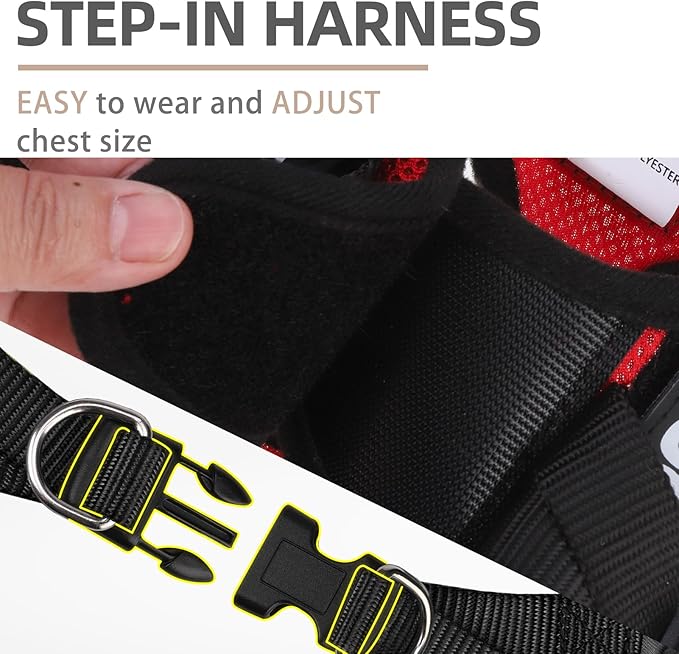 PUPTECK Service Dog Harness and Leash Set for Small Medium Dogs No Pull Step-in Soft Mesh Puppy with 2 Removable Patches Cat Vest Harnesses Reflective at Night, Red, L