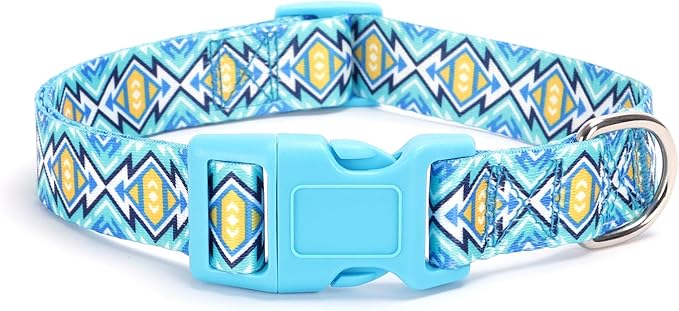 Dog Collar with Leash Airtag Holder Case Set - Dog Collars for Male Female Boy Girl Puppy X-Small Small Medium Large Dogs Walking Running Training - Blue Lattice/S