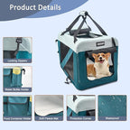 JESPET Soft Dog Crates Kennel for Pets, 3 Door Soft Sided Folding Travel Pet Carrier with Straps and Fleece Mat for Dogs, Cats (8-Teal Blue, Large(30" L x 21" W x 23" H))