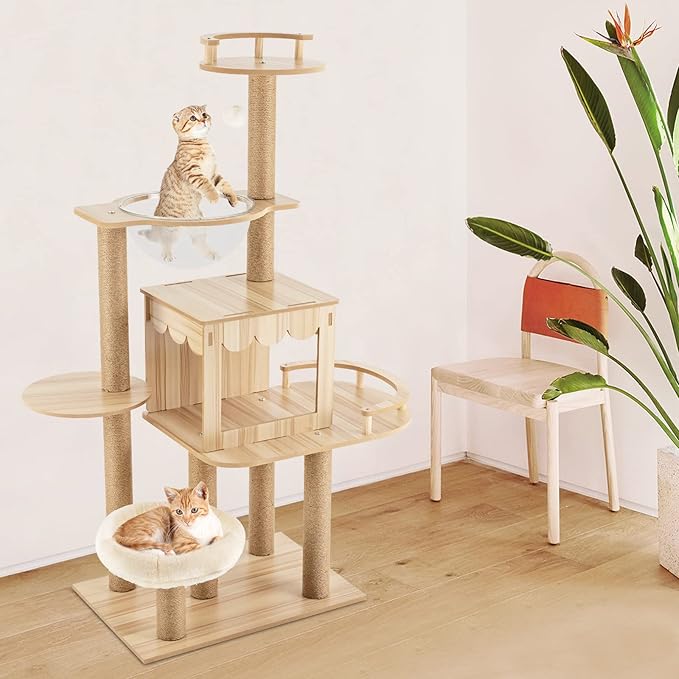 Cat Tree, 52" Sturdy Cat Tree Tower, Indoor Cat Tree Tower, Activity Center Large Playing House Condo Rest Cat, Luxury Cat Tower Condo with Cat Wooden Scratching, Bearing Weight 33.1lbs