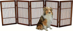 Urnporium Pet Dog Gate Freestanding, Strong Durable Folding Wooden Fence, Portable Acacia Hardwood Safety Barrier for Indoor & Outdoor Use (Brown Pet Gate, 5 Panel 30" Tall)