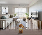 BFNN Free Standing Foldable Dog Gate, 16.5" High Step-Over Metal Short Pet Gate, Up to 96" Wide Puppy Fence for Stairs and Doorways, Indoor & Outdoor Use, No Drilling and No Assembly, White