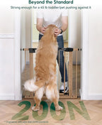 Mom's Choice Award Winner, Babelio 26-40" Metal Baby Gate with Wood Pattern, PressGuard C5 Easy Install Pressure Mounted Dog Gate for Stairs and Doorways, with Wall Protectors and Extension Kits