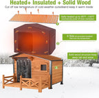 GUTINNEEN 44.6" L Extra Large Heated Dog House Outdoor Insulated Winter Dog Kennel with Thermostat-Controlled Heating Pad, Chew-Proof Metal Frame and 6-Sided Insulated Liner for Medium Dogs, Brown