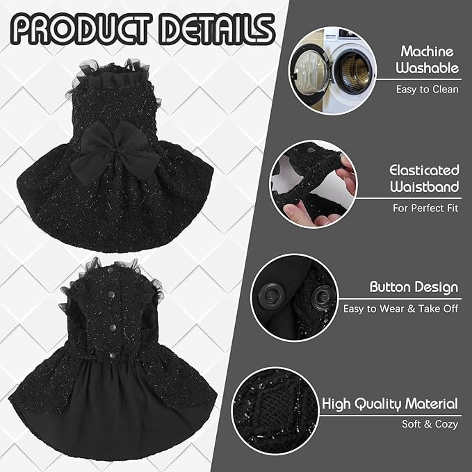 Kuoser Dog Dress, Cute Dog Dresses for Medium Dogs Girl Elegant Puppy Tutu with Bow-Knot, Doggie Princess Costume Pet Outfit for Birthday Party Christmas Halloween Wedding, Black M