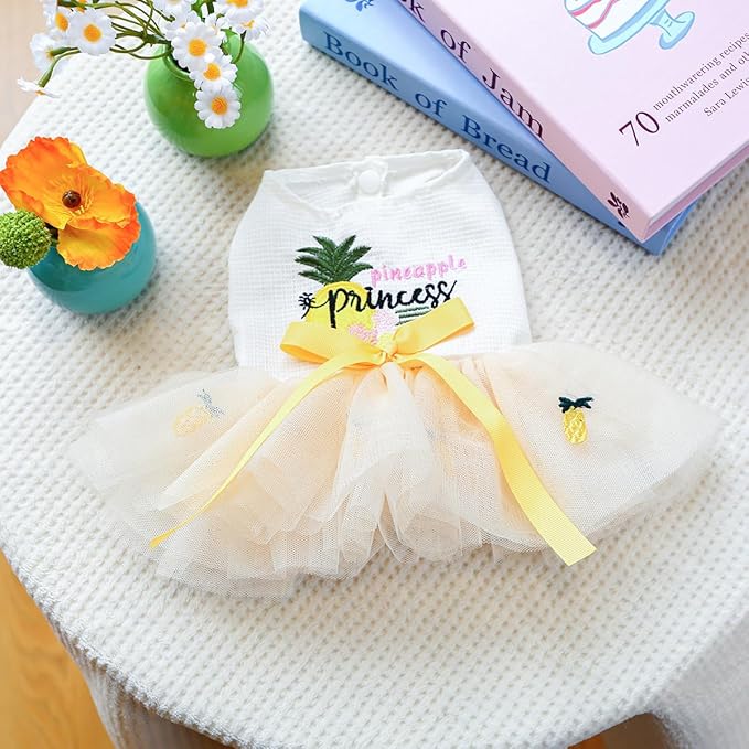 Furbabycare® Elegant Sweet Pineapple Puppy Dog Blingbling Princess Skirt Pet Dog Lace Cake Camisole Tutu Dress D-Pineapple X-Small
