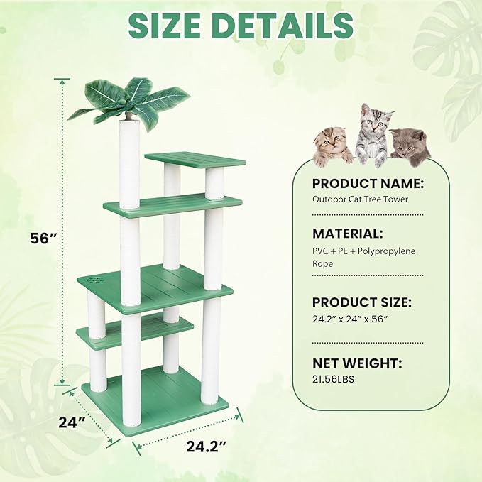 56 Inches Large Outdoor Waterproof Cat Tower, Multi-Level Cat Tree, for Outside and Indoor Cats, with PVC Board and Cat Scratching Posts