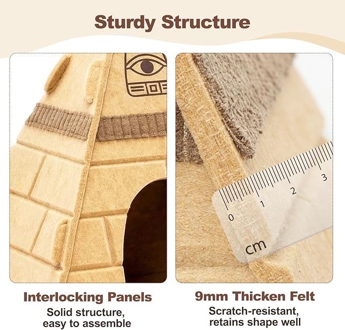 Cat House for Indoor Cats, Scratch-Resistant Cat Cave, Felt Cat Hideaway with Pharaoh Headdress, 17x17x20