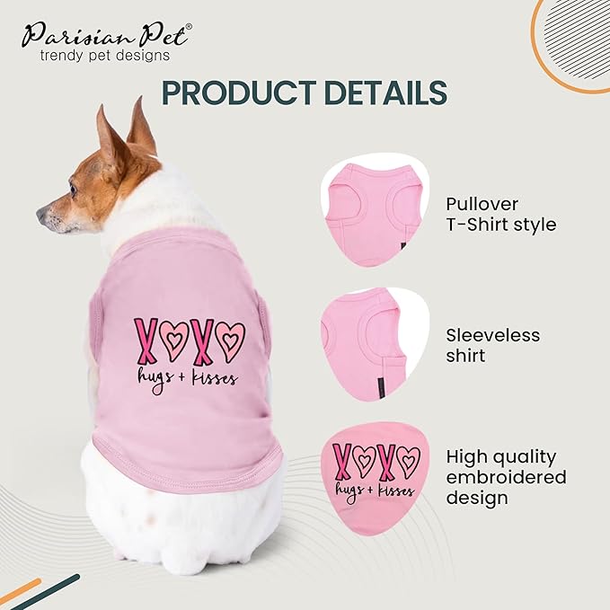 Parisian Pet Dog Shirt – 100% Cotton Shirts for Medium Dogs – Pink XOXO Sleeveless Puppy Clothes – Lightweight and Breathable Girl Dog Clothes – Summer Pet Apparel - Stretchy Tshirts for Dogs