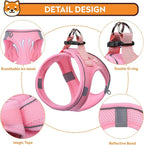 Dog Harness with Leash Set, No-Pull Step-in Reflective Pet Harness with 1 Leash Clips, Adjustable Soft Padded Easy Walk Dog Vest for Small Medium Large Dogs, Cats(Light Pink, XLarge)