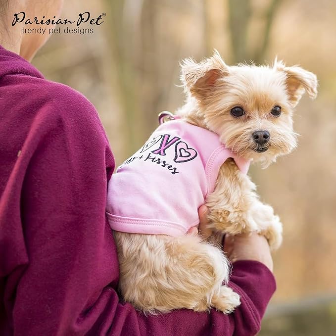 Parisian Pet Dog Shirt – 100% Cotton Shirts for Medium Dogs – Pink XOXO Sleeveless Puppy Clothes – Lightweight and Breathable Girl Dog Clothes – Summer Pet Apparel - Stretchy Tshirts for Dogs