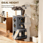 【Tank-Sturdy Tower】 PetDance Heavy Duty Cat Tree for Cats Fits Kittens to XL Maine Coons, Cat Tower with Scratching Posts, Cat Climber with 3 Spacious Hideaway, Light Gray