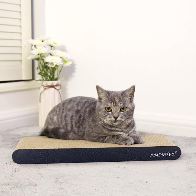 AMZNOVA Cat Scratcher Rescratch Cat Scratching Board, Scratching Pad with Catnip for Indoor, Flat Cardboard Scratcher Scratch Board for Kitten, Narrow, Textured Black