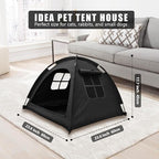 Open Design Pet Tent, Cozy Monitoring Bed for Cats & Puppies, Breathable Mesh Walls for Security & Ventilation, Indoor Outdoor Travel, Black