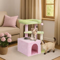 Outvita Cat Tree 27.5in Small Cat Tower, Multi-Level Cat Tree Tower with Cat Scratching Post and Pad, Cozy Cat Condo, Padded Top Bed for Kittens and Indoor Cats, Pink & Green