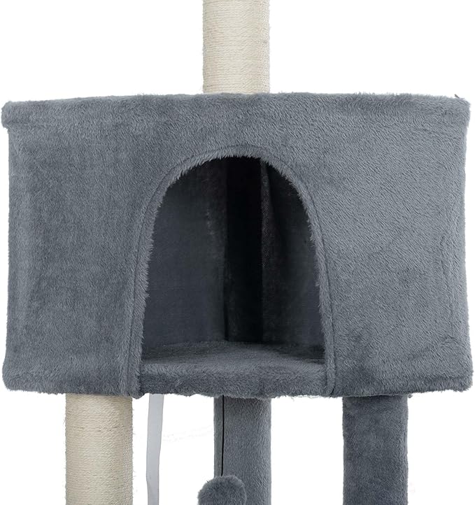 Cat Tree for Indoor Cats 105" Tall Cat Tower Multi-Level Cat Condo with 3 Perches 2 Caves Cozy Basket Scratching Board Pet Supplies Gray