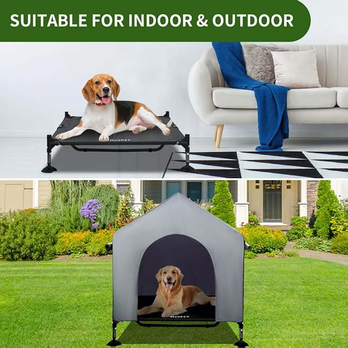 Summertrail 42" Large Dog House Outdoor Indoor with Breathable Mesh Windows-Elevated Dog Bed Cot Dog Tent Shade Shelter for Large Breeds with Canopy, Weatherproof Dog Kennel for Outside, Easy Clean