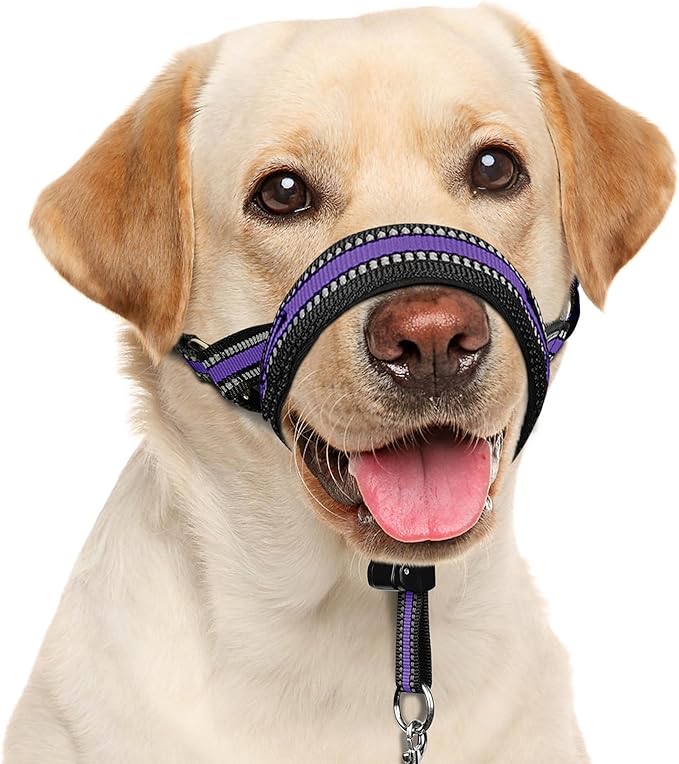 BARKLESS Soft Dog Head Collar, Patented Padded No Pull Head Halter, Training Nose Leash with Safety Link for Medium Large Dogs, Adjustable Muzzle Leash, Easy Control for Walking (XL, Purple)