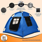 Portable Pet Tent with Full-Enclosure Zippered Mesh Door, Indoor & Outdoor Cat House for Safety & Ventilation, Cozy Nest for Cats, Puppies & Small Animals (Blue)