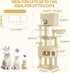 70.1 Inch Cat Tree for Indoor Cats, Multi-Layer Scratching Post with Large Platform, 2 Caves, 7 Sisal Posts, Pompoms, Cat Basket, Hammock, Suitable for Cats, Beige MS17818YL
