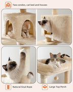 PEQULTI 56.3'' Cat Tree for Indoor Cats with Big Hammock, Cat Tower for Large Cats with 2 Door Condo House, Scratching Posts and Top Perch, Beige