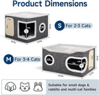 Shikha Cat Beds for Indoor Cats, Extra Wide Cat Cube House for Multi Cats, Foldable Cat Cave Hideaway with Arc-Edge Design & Oval Door, Reversible Cushion for All Seasons, 24"L x 17.7"D x 12.6"H, Grey