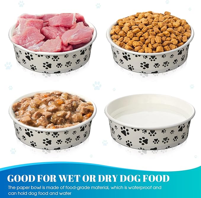30 Pieces Disposable Dog Bowls 16 oz Small Pet Feeding with Printed Pattern Dishes for Small Pet Paper Food Travel Bowls for Feeding Dogs and Cats Puppies Dry Wet Food Water