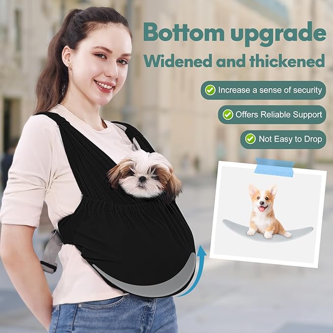 Supet Dog Sling Carrier for Small Pets, Hands Free Cat Sling, Reducing Back Neck Pain Anti-Anxiety Puppy Front, Adjustable Soft Dog Carrying (Black-2, Regular 0-9 Lbs)