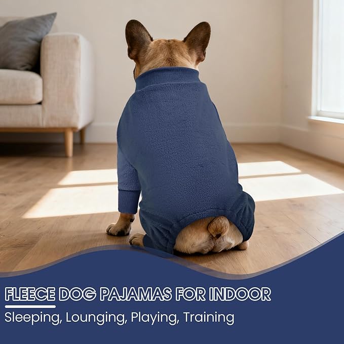 IECOii Dog Cold Weather Coat, Fleece Dogs Sweaters with Long Sleeves for Small Medium Breeds Boy, Warm & Stretchy Pajamas Jammies for Indoor Outdoor, Machine Washable,Navy Blue, Size L